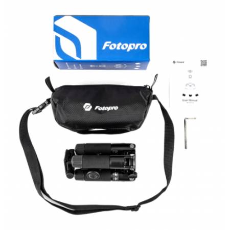 Fotopro M-5 mini 2 - zestaw, mały statyw fotograficzny Alu + głowica kulowa FPH-53P - zawartość zestawu
